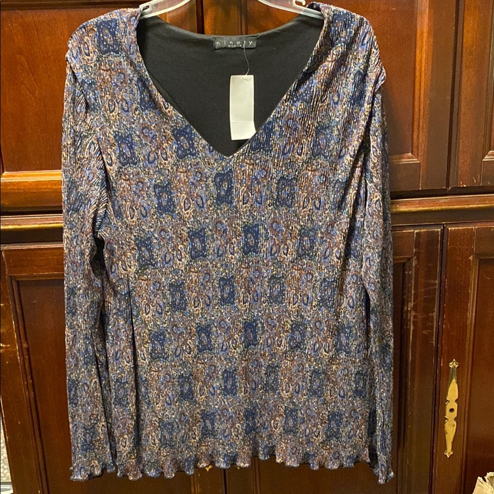 Women's 5X Blue Patterned Top